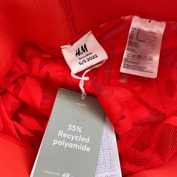 H&M Studio Collections Red Orange Casual Lace Skinny Capri Patterned Leggings M - Picture 6 of 8